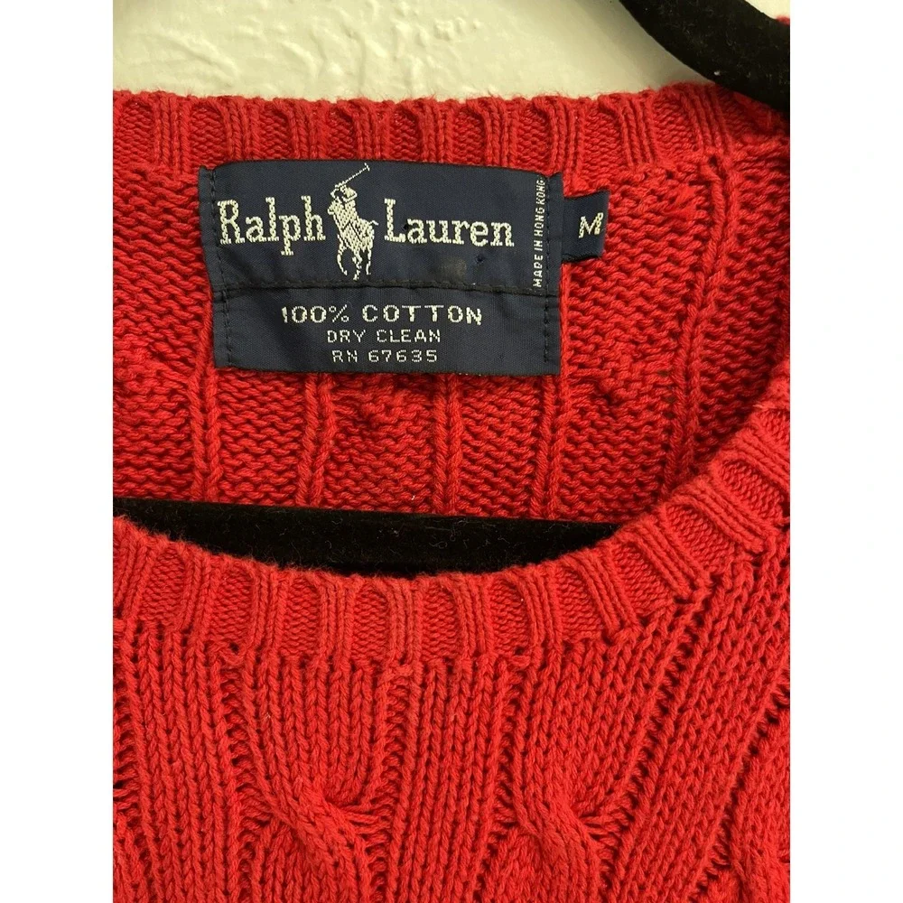 Polo golf Ralph‎ Lauren Sweater Mens Medium Red Cable Knit Crew Vintage Pretty
